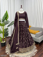 Royal Wine Chinon Silk Thread & Sequin Embroidered Lehenga Choli – Elegance Redefined!