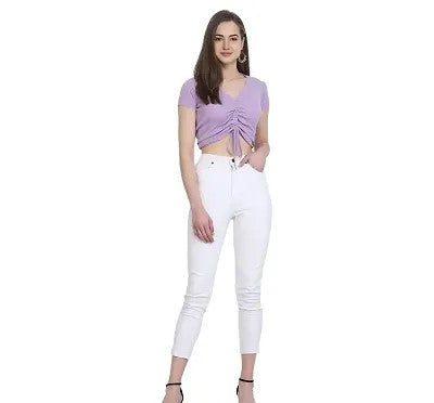 Ruched Drawstring Ribbed Crop Top  Trendy Slim-Fit Stretch Wear