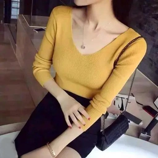 Elegant Ribbed Cotton Long Sleeve Crop Top – Perfect Blend of Comfort & Style