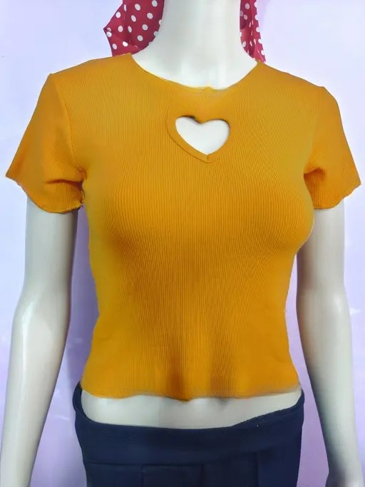 Trendy Heart Cut Ribbed Fitted Top for Women – Soft Stretchy Casual Wear