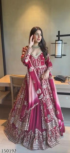 Diwali Elegance – Faux Georgette Gown with Embroidery & Sequin Work