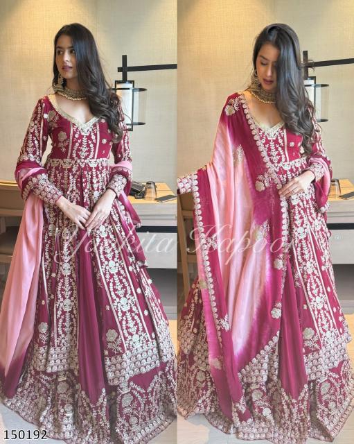 Diwali Elegance – Faux Georgette Gown with Embroidery & Sequin Work