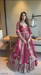 Diwali Elegance – Faux Georgette Gown with Embroidery & Sequin Work