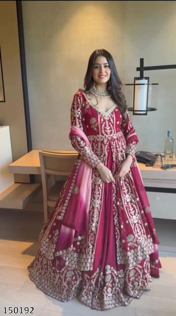 Diwali Elegance – Faux Georgette Gown with Embroidery & Sequin Work