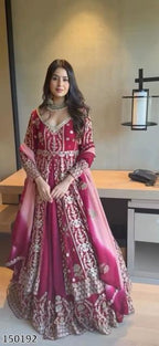 Diwali Elegance – Faux Georgette Gown with Embroidery & Sequin Work