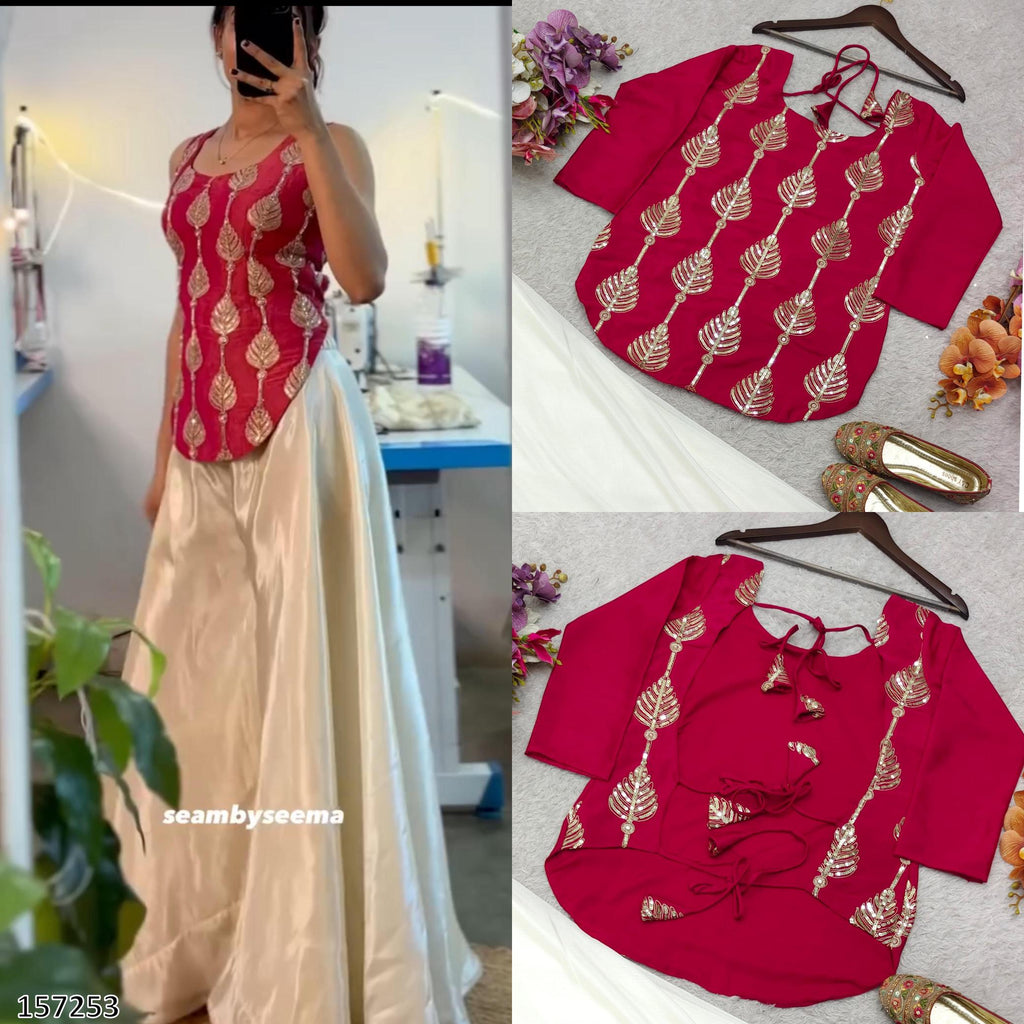 “Pure Navratri Red-White Premium Top & Palazzo Co-Ord Set – Fully Stitched Ready-to-Wear”
