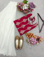 “Pure Navratri Red-White Premium Top & Palazzo Co-Ord Set – Fully Stitched Ready-to-Wear”