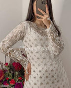 "Majestic Mirror & Sequence Embroidered Fox Georgette Sharara Suit – Wedding & Festive Edition"