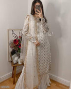 "Majestic Mirror & Sequence Embroidered Fox Georgette Sharara Suit – Wedding & Festive Edition"