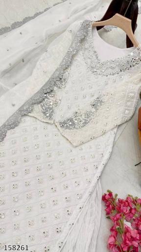 "Majestic Mirror & Sequence Embroidered Fox Georgette Sharara Suit – Wedding & Festive Edition"