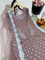 "Majestic Mirror & Sequence Embroidered Fox Georgette Sharara Suit – Wedding & Festive Edition"
