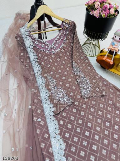 "Majestic Mirror & Sequence Embroidered Fox Georgette Sharara Suit – Wedding & Festive Edition"