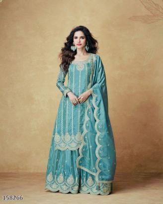 Diwali Elegance – Premium Chinon Silk Kurti Sharara Set