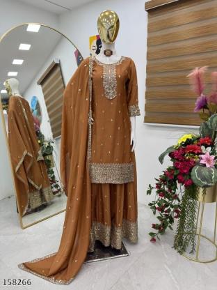 Diwali Elegance – Premium Chinon Silk Kurti Sharara Set