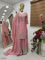 Diwali Elegance – Premium Chinon Silk Kurti Sharara Set