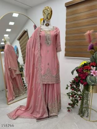 Diwali Elegance – Premium Chinon Silk Kurti Sharara Set