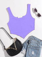 Ribbed V-Hem Stretch Crop Top