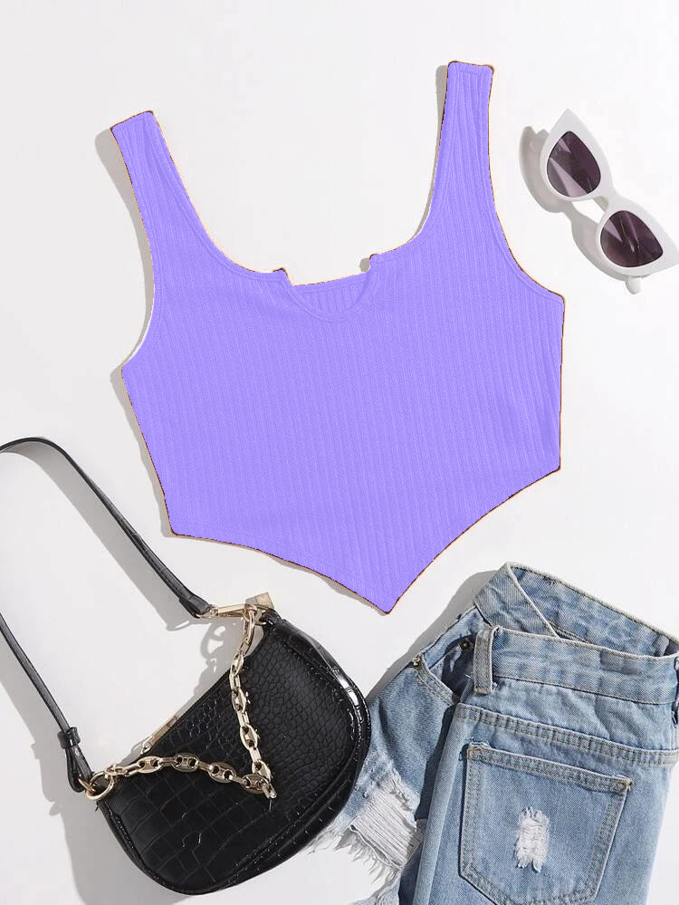 Ribbed V-Hem Stretch Crop Top