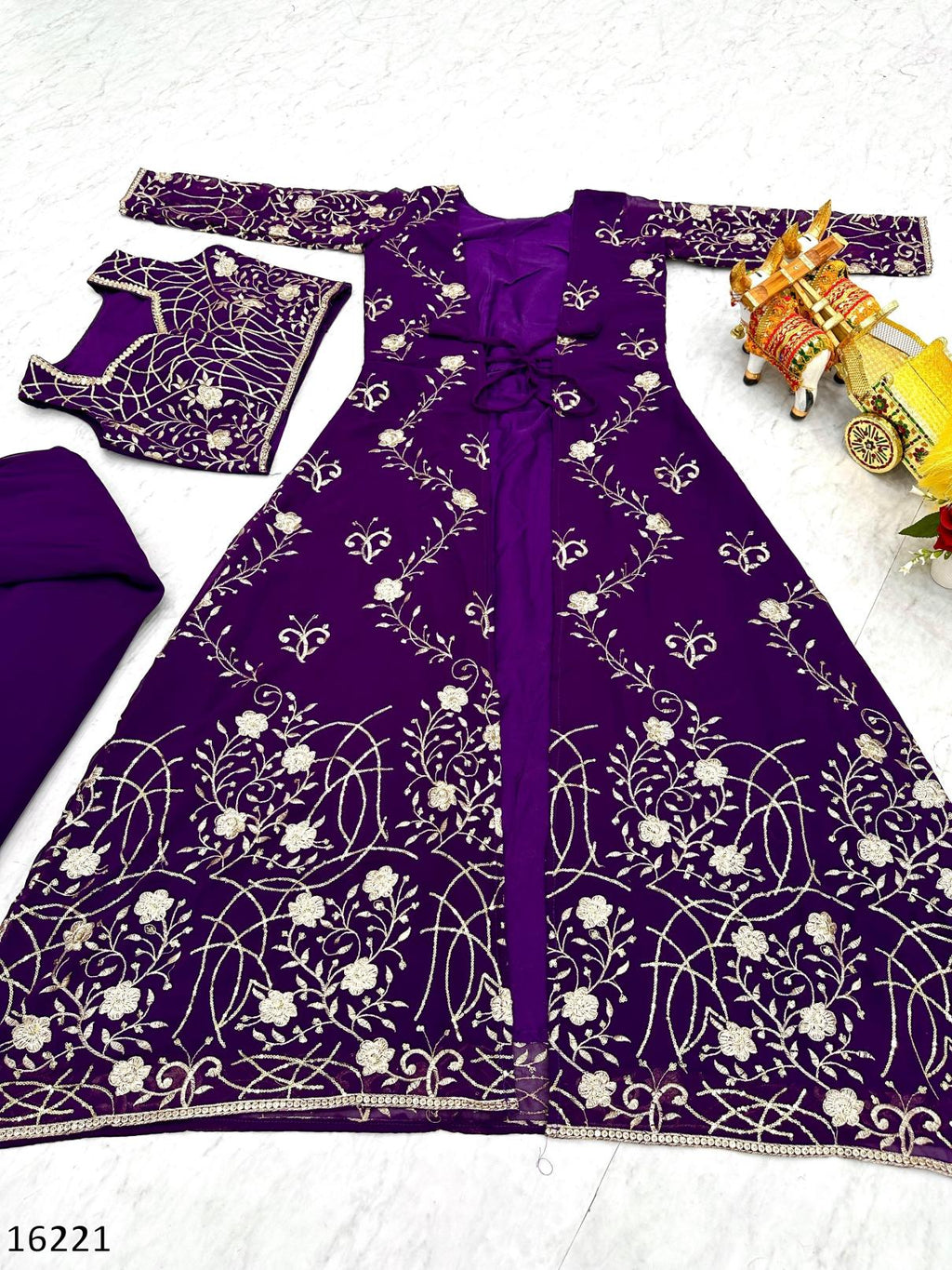 Diwali Radiance – Designer Festival Shrug, Palazzo & Choli 3-Piece Ensemble