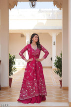 Diwali Radiance – Designer Festival Shrug, Palazzo & Choli 3-Piece Ensemble