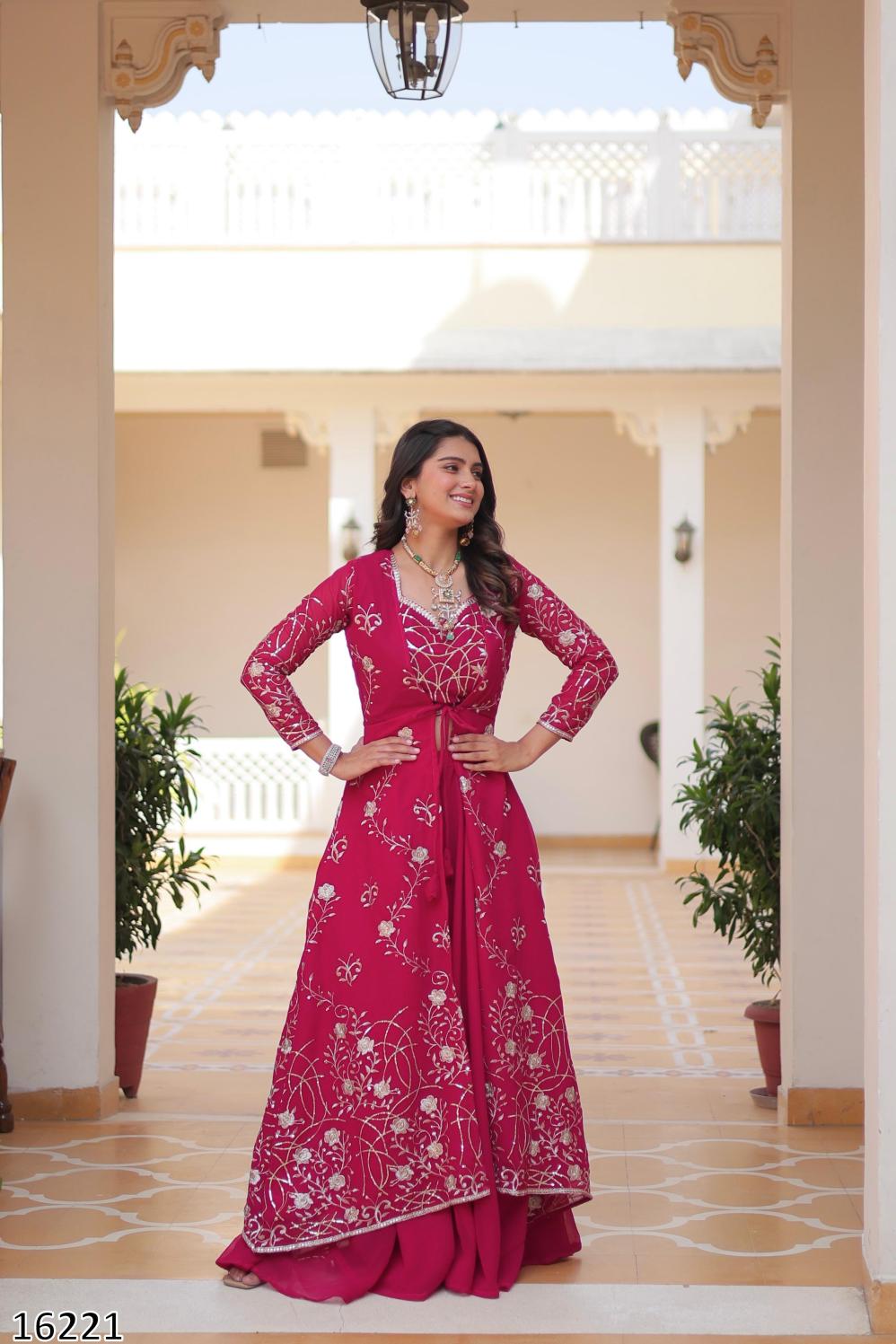 Diwali Radiance – Designer Festival Shrug, Palazzo & Choli 3-Piece Ensemble