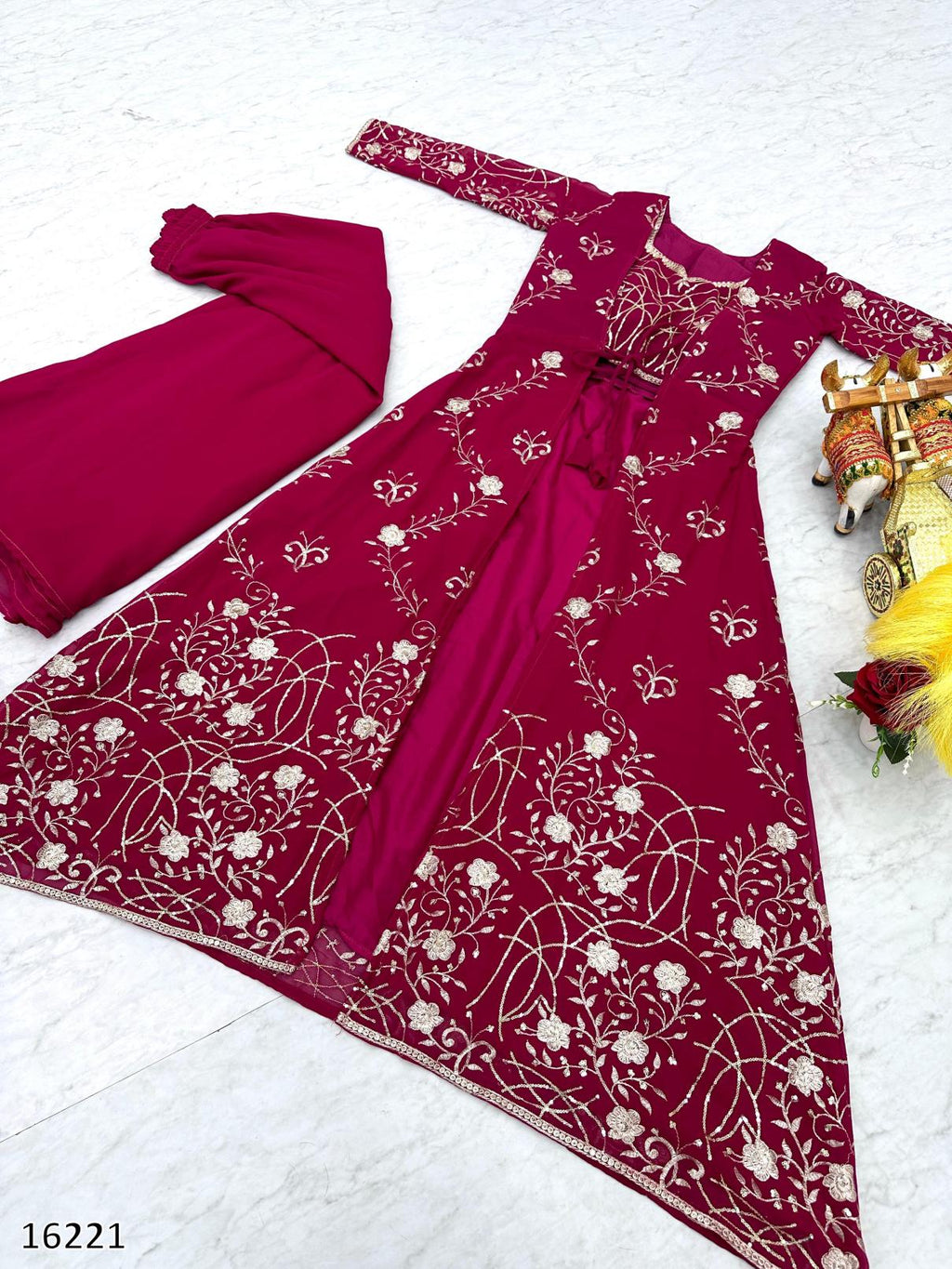 Diwali Radiance – Designer Festival Shrug, Palazzo & Choli 3-Piece Ensemble