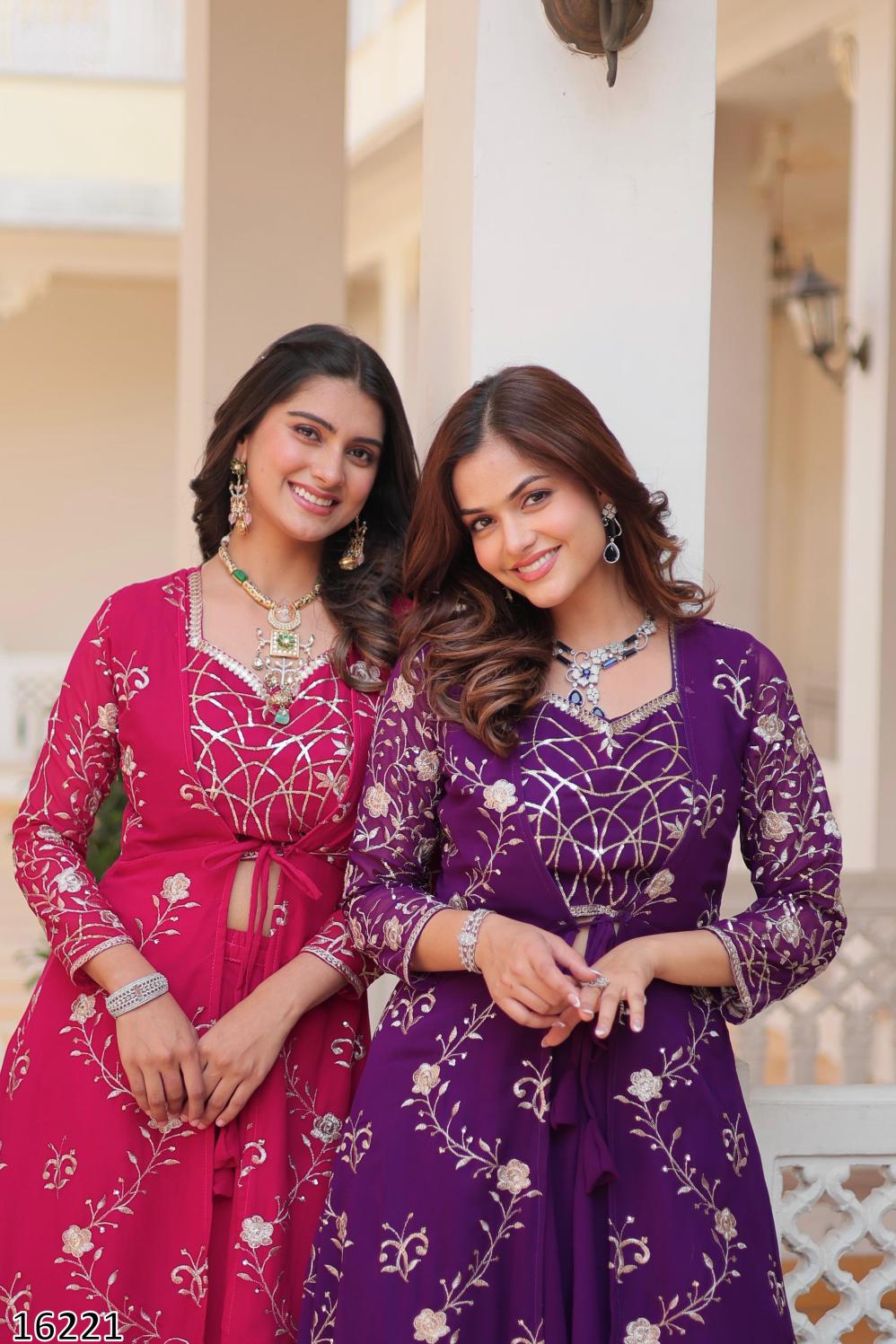 Diwali Radiance – Designer Festival Shrug, Palazzo & Choli 3-Piece Ensemble