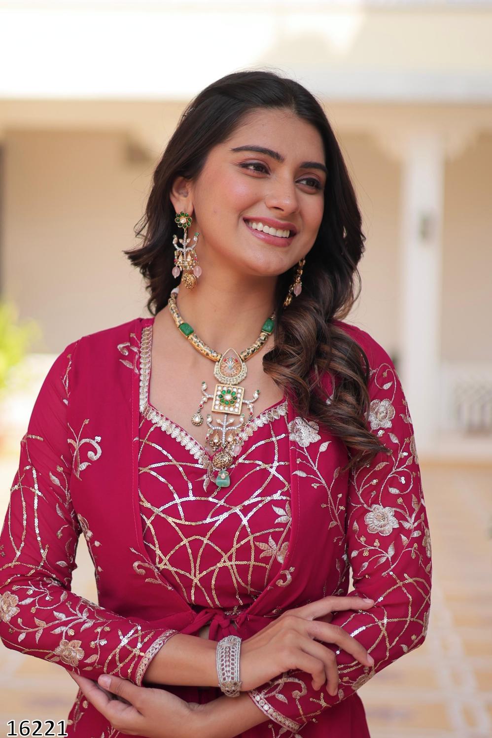 Diwali Radiance – Designer Festival Shrug, Palazzo & Choli 3-Piece Ensemble