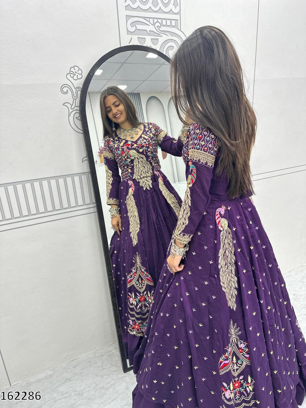 Diwali Radiance – Vichitra Silk Crop Top, Shrug & Gown Set