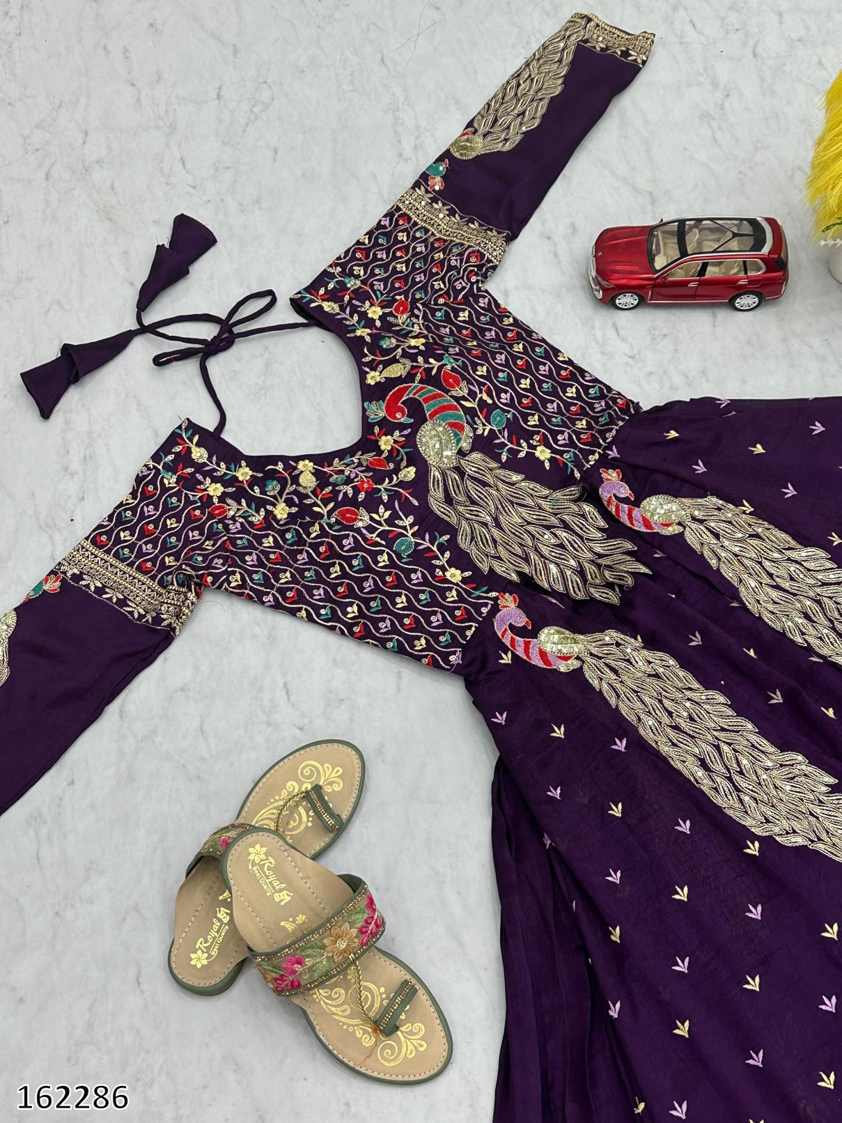 Diwali Radiance – Vichitra Silk Crop Top, Shrug & Gown Set