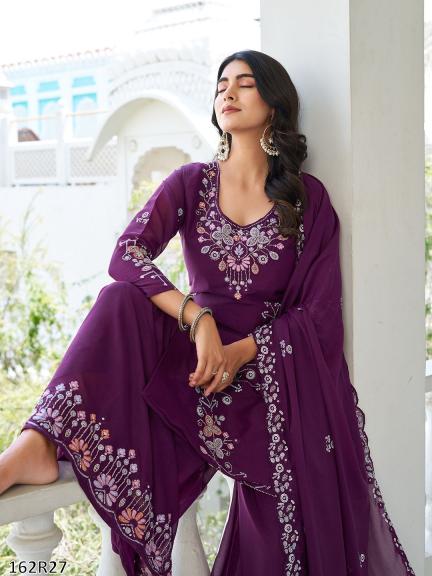 Elegant Floral Embroidered Kurti Plazzo Dupatta Set