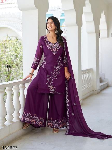 Elegant Floral Embroidered Kurti Plazzo Dupatta Set