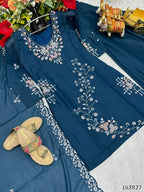 Elegant Floral Embroidered Kurti Plazzo Dupatta Set