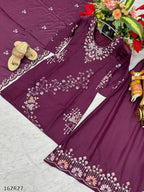 Elegant Floral Embroidered Kurti Plazzo Dupatta Set