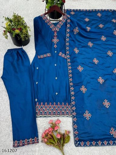 Elegant  Embroidered Party Wear Suit Set with Dupatta