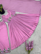 Majestic Mauve Embroidered Anarkali Set with Palazzo & Dupatta – Elegance Redefined