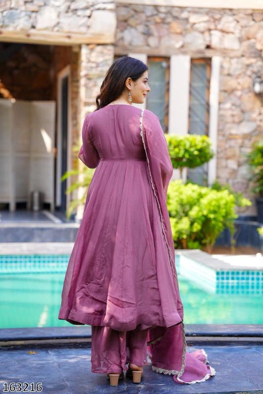 Majestic Mauve Embroidered Anarkali Set with Palazzo & Dupatta – Elegance Redefined