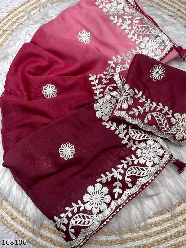 Blooming Chocolate Georgette Designer Saree – Wedding Wear Elegance