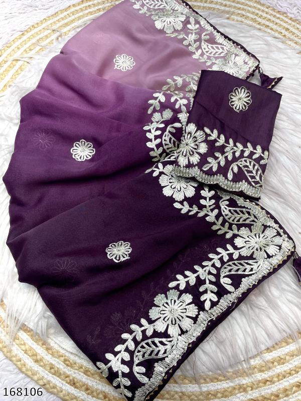 Blooming Chocolate Georgette Designer Saree – Wedding Wear Elegance
