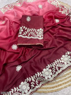 Blooming Chocolate Georgette Designer Saree – Wedding Wear Elegance