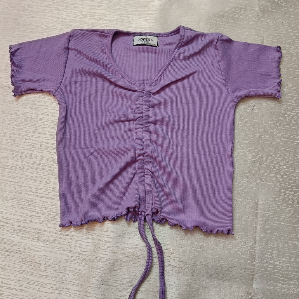 Ruched Drawstring Ribbed Crop Top  Trendy Slim-Fit Stretch Wear