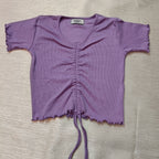 Ruched Drawstring Ribbed Crop Top  Trendy Slim-Fit Stretch Wear