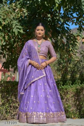 “Gold Crush Purple Embroidered Lehenga – Festive Diwali Edition | Fully Stitched Party Wear Lehenga for Women”