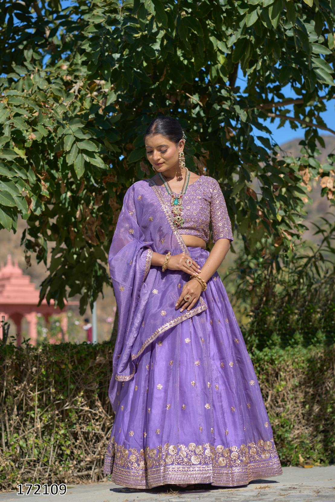 “Gold Crush Purple Embroidered Lehenga – Festive Diwali Edition | Fully Stitched Party Wear Lehenga for Women”