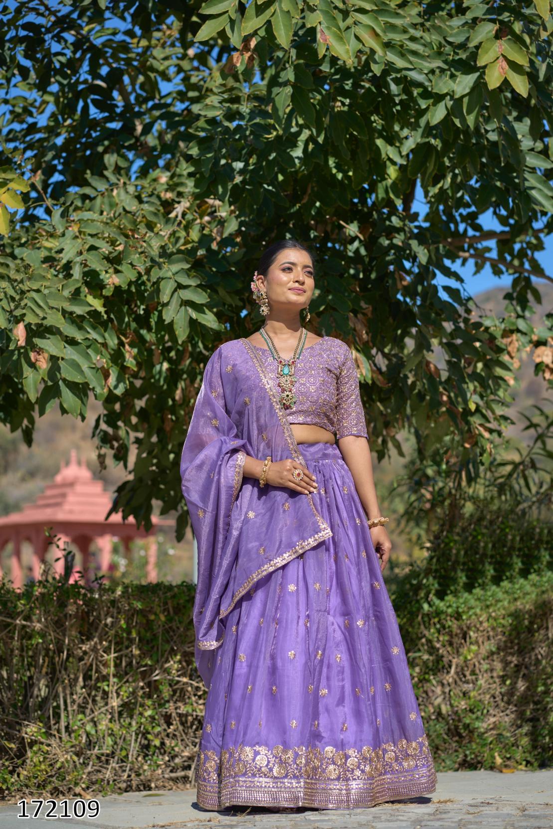 “Gold Crush Purple Embroidered Lehenga – Festive Diwali Edition | Fully Stitched Party Wear Lehenga for Women”