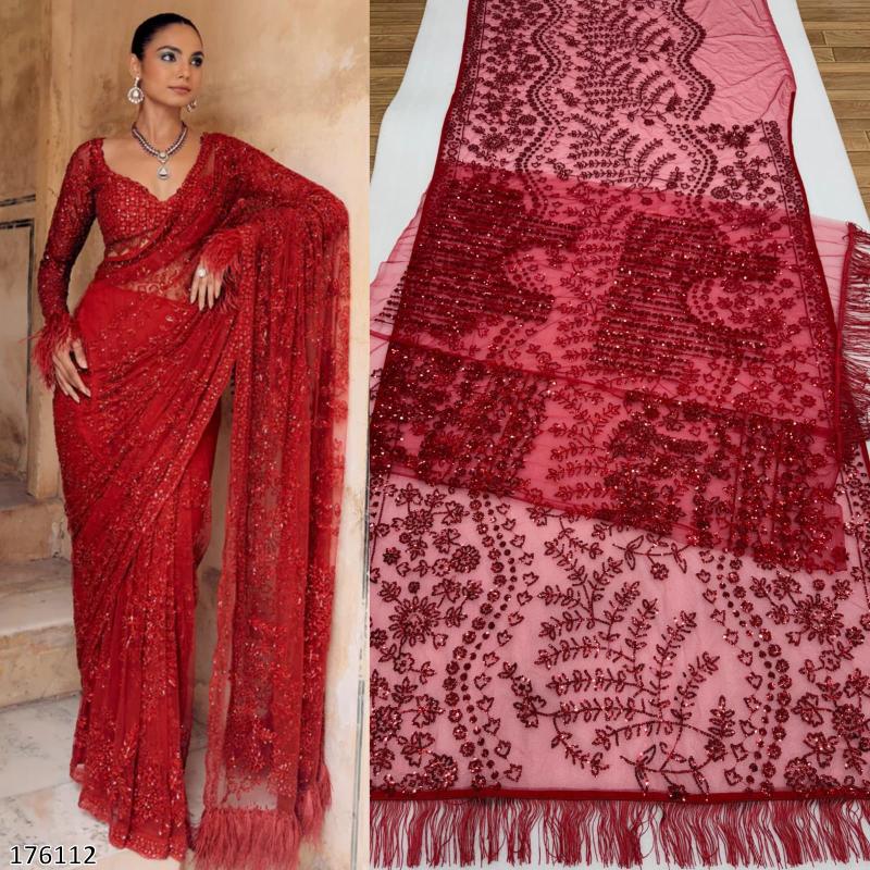 Bollywood Red Sequin Georgette Saree – Designer Glam for Weddings & Parties