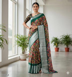 Herbliss Moss Chiffon Saree with Rich Jacquard Border – Bridal / Festive Drapes