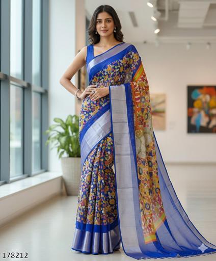 Herbliss Moss Chiffon Saree with Rich Jacquard Border – Bridal / Festive Drapes