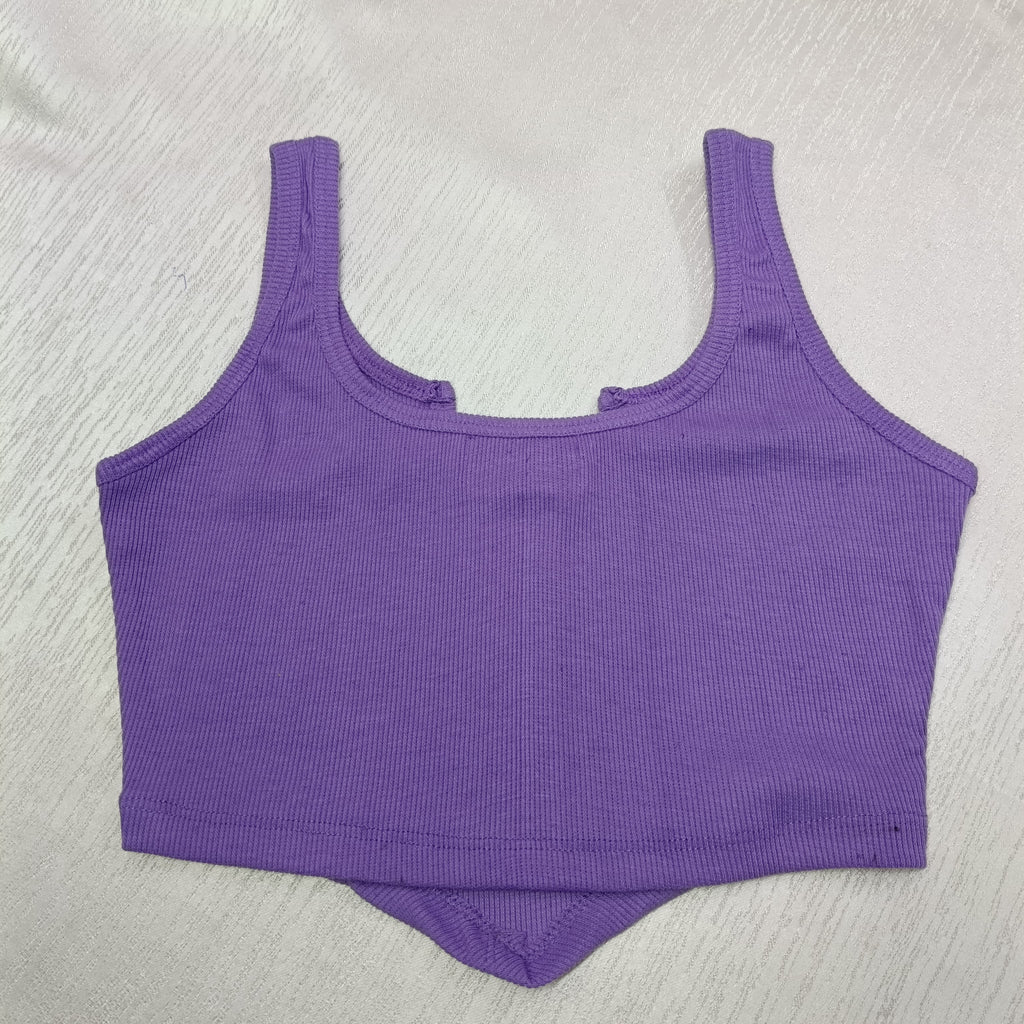 Ribbed V-Hem Stretch Crop Top