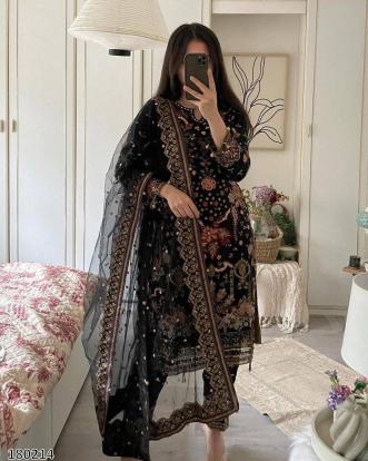 Midnight Majesty Designer  Embroidered Suit Set